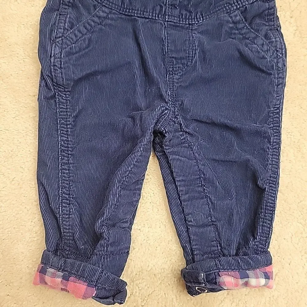 OshKosh B'gosh Overalls Vestbak Navy Corduroy Size 3-6 months Girls Cuff Pink